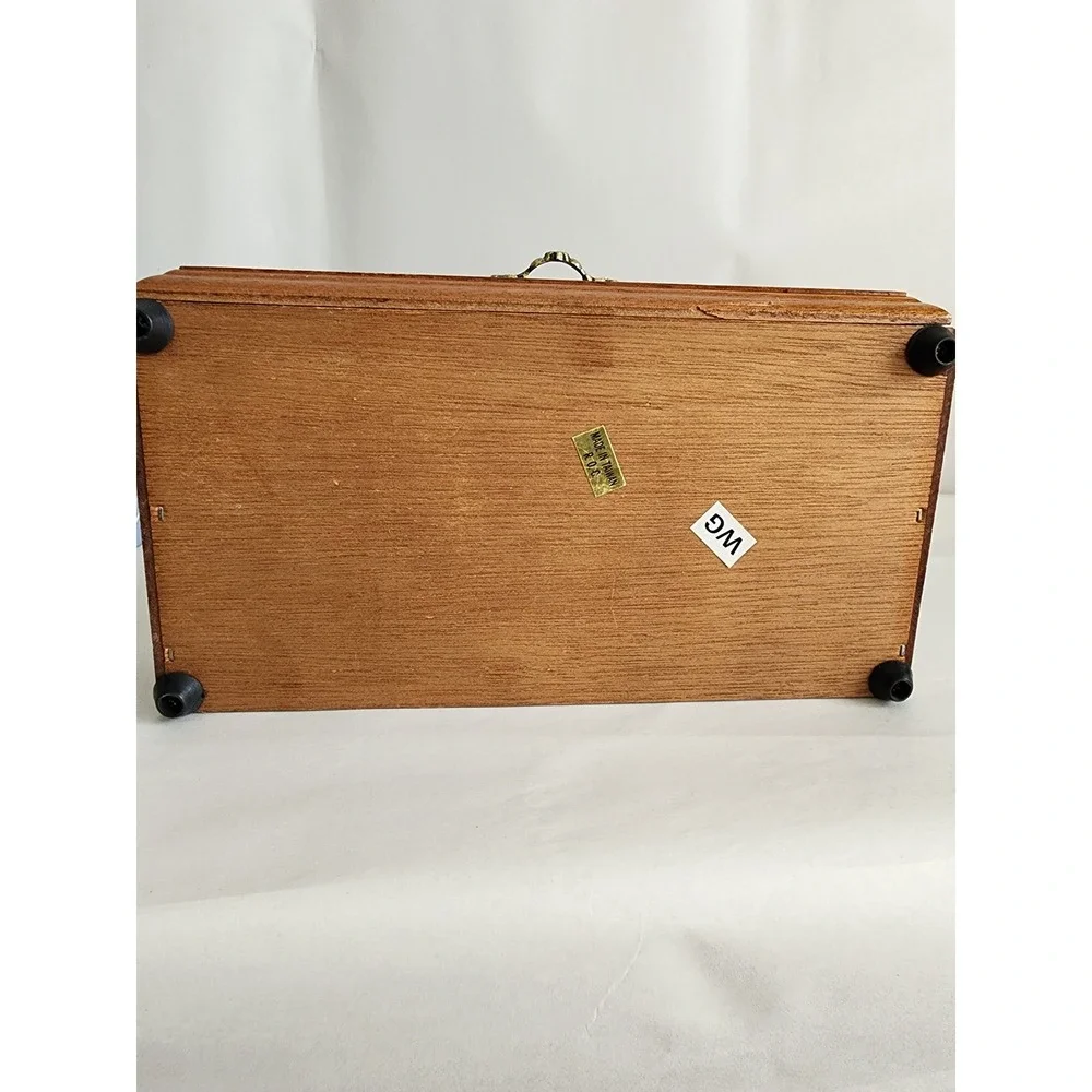 Vintage Wooden Valet Box Desk Organizer Mail Holder Jewelry Drawer Brown Brass